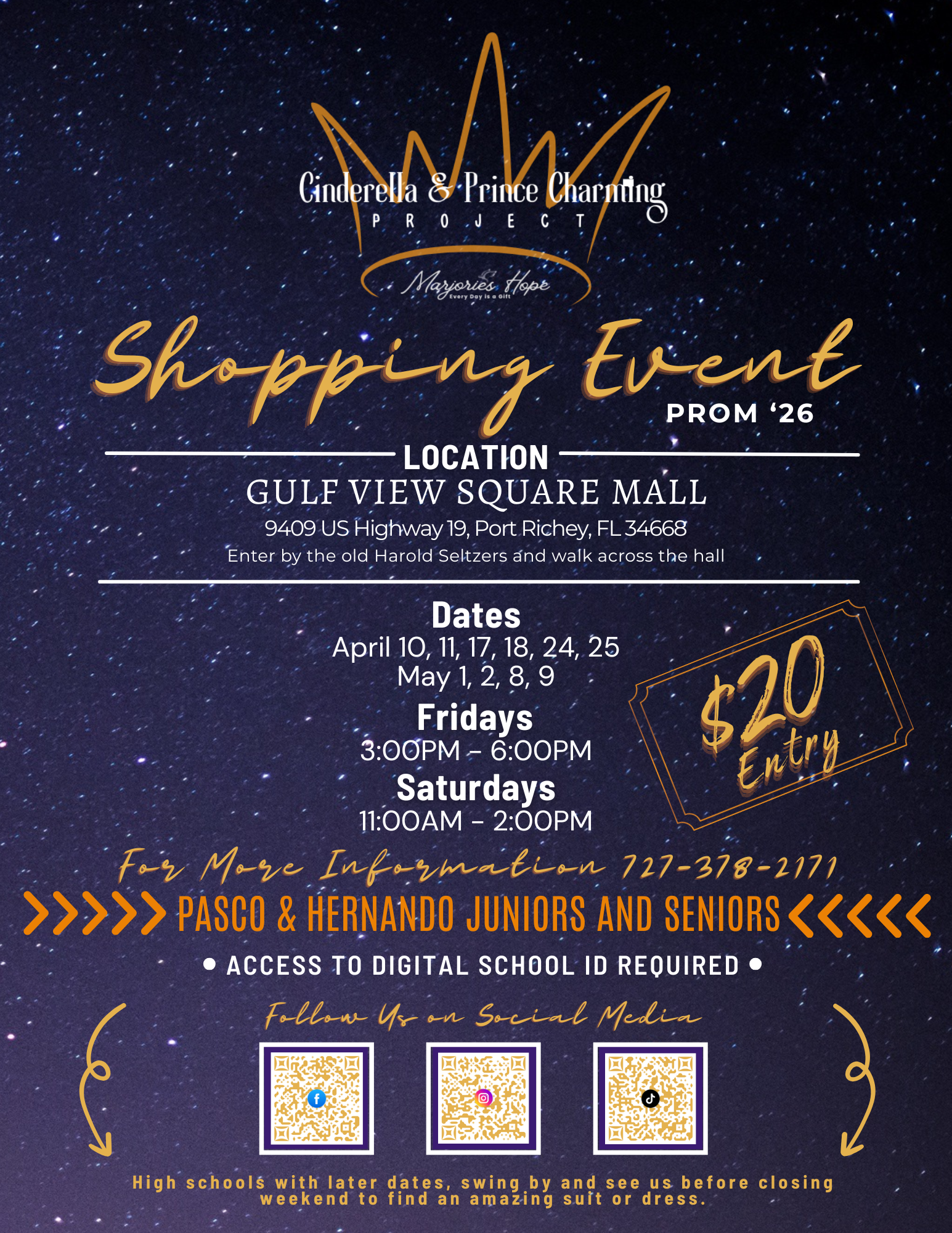 Prom 2026 Flyer with dates and updated $20 entry fee